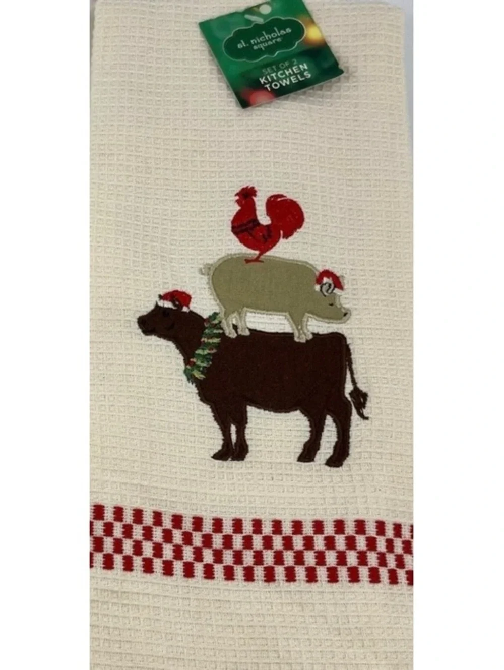 St. Nicholas Square Set of 2 Holiday Kitchen Towels with Farm Animal Christmas P